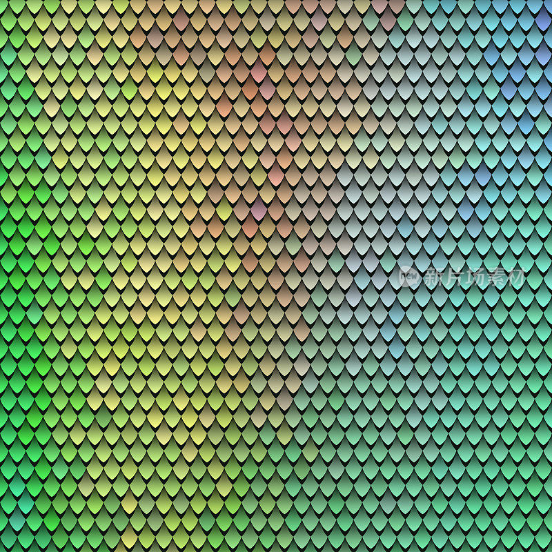 Scaly pattern. Scales of the fairy dragon. Rainbow blue green background
